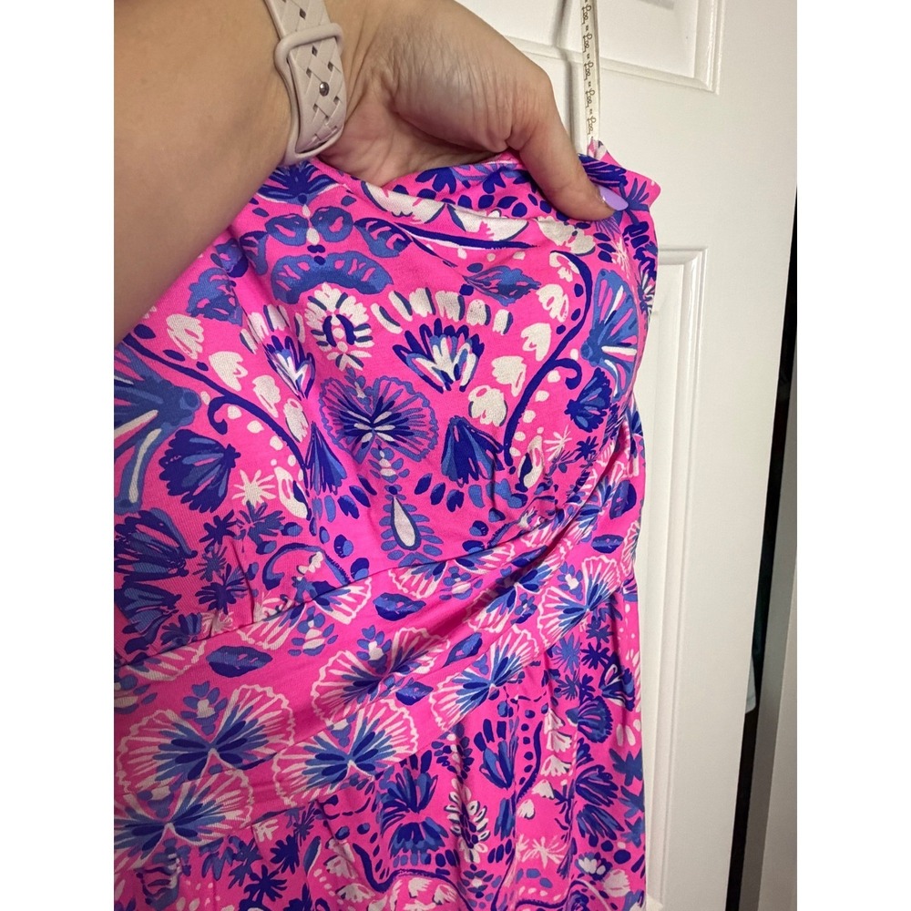 Lilly Pulitzer Solana Pink Blue One Shoulder Maxi Dress Large Resort Wear - Picture 5 of 6